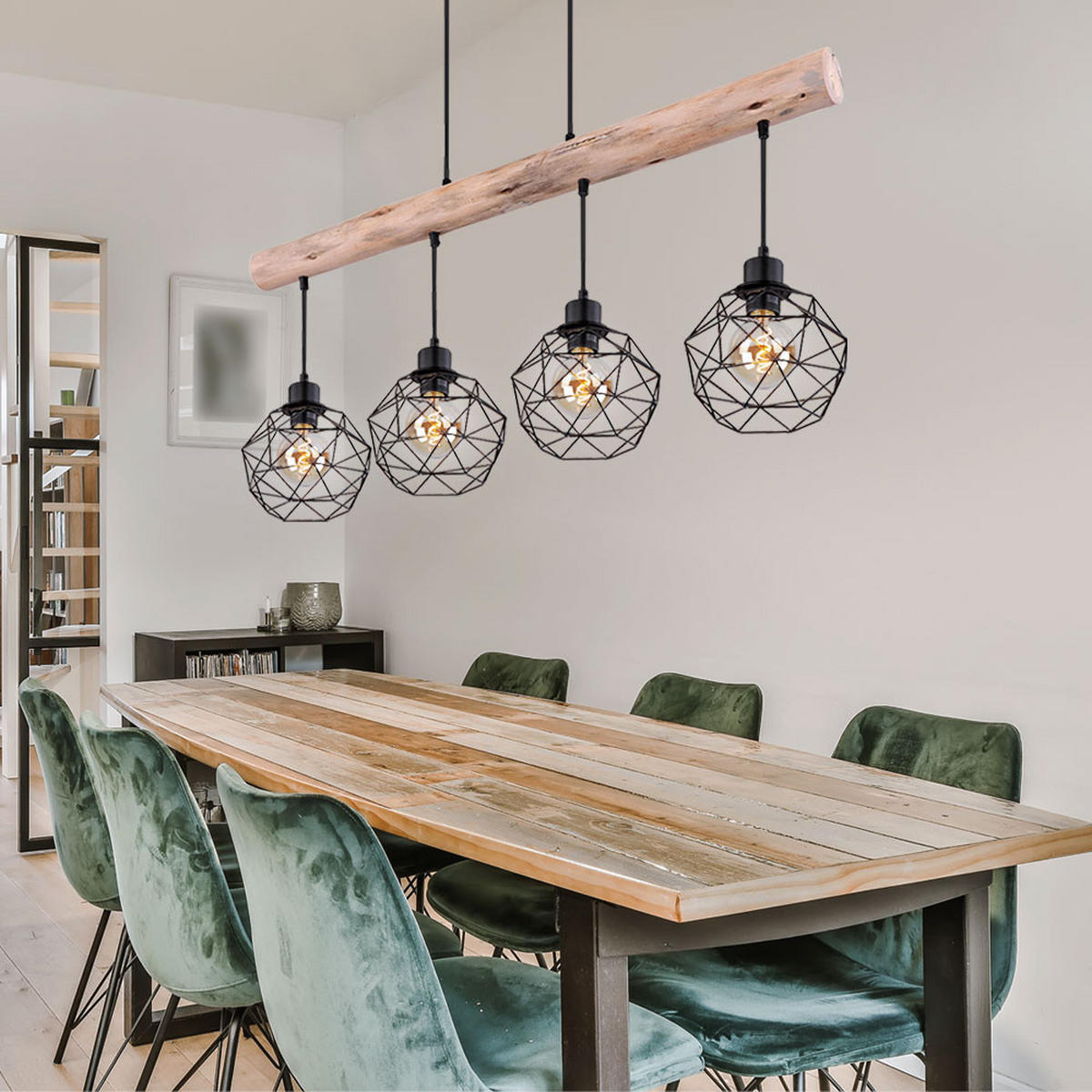 HÄNGELEUCHTE Holz Braun Metall - Braun, Holz (85/18/120cm) - Globo Lighting
