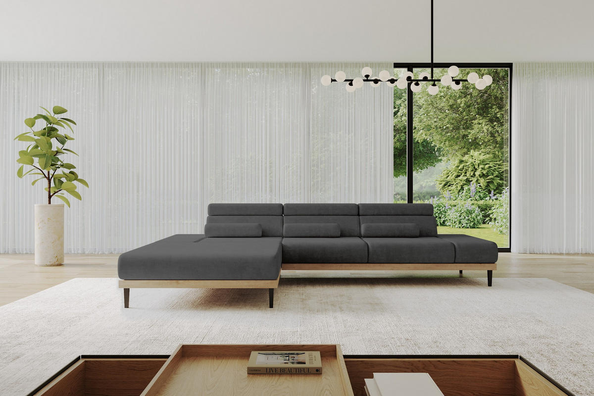 ELEKTRISCHES ECKSOFA Links MONA 316x205x85 Dunkelgrau Velours - Anthrazit, Holzwerkstoff/Textil (316/205cm) - ALTDECOR