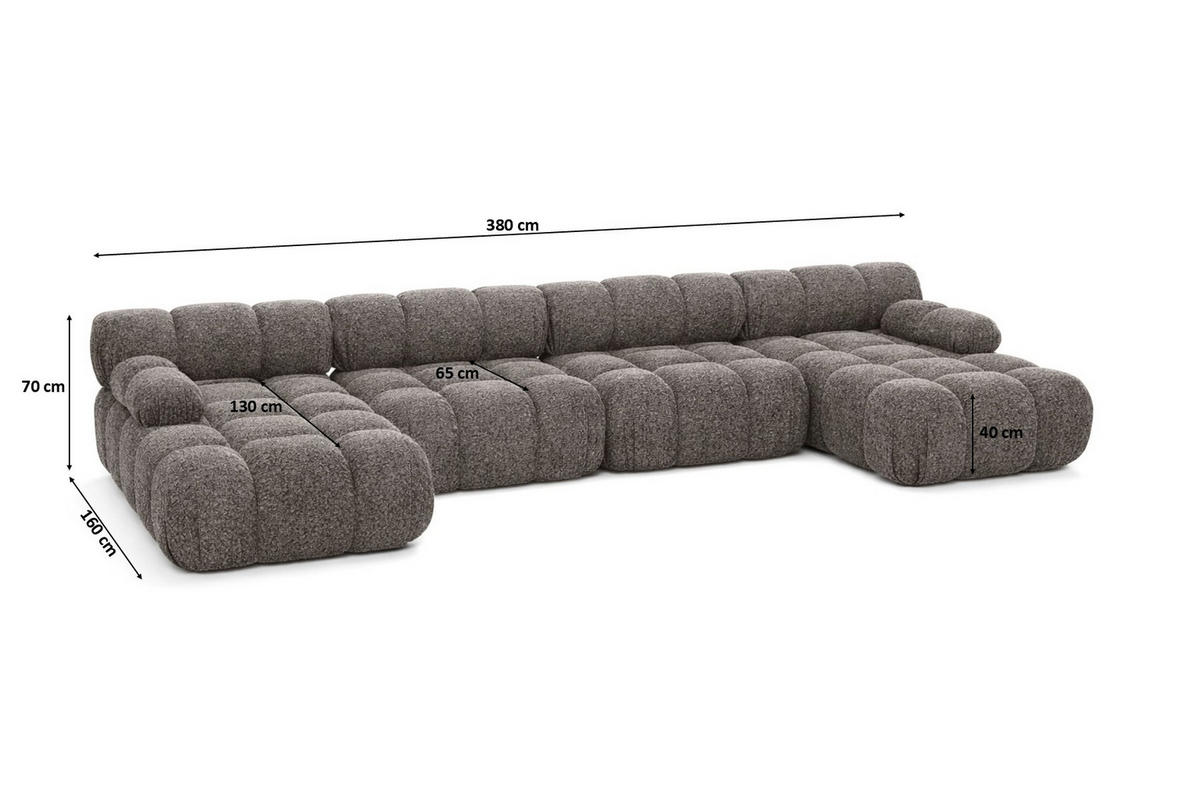 ECKSOFA U-Form XL, Stoff Bouclé Abriamo, Braun, Selia U XL - Braun, Holz (380/70/160cm) - Kaiser Möbel