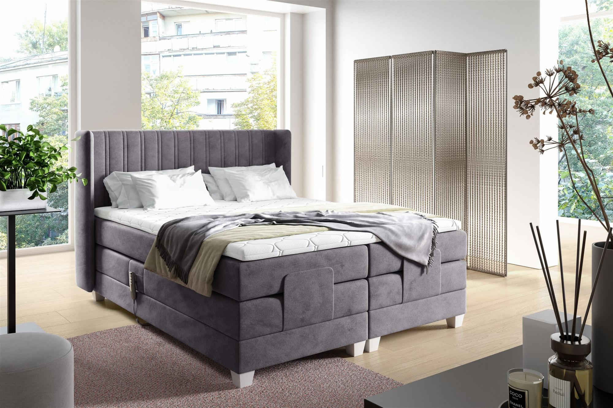BOXSPRINGBETT Bett Elektrisch Magnus - Schieferfarben, Holzwerkstoff/Textil (120/200cm) - Fun Möbel