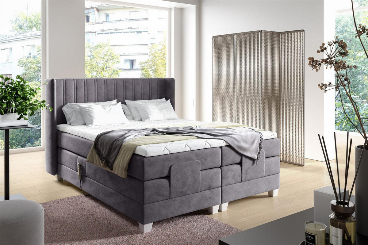 BOXSPRINGBETT Bett Elektrisch Magnus - Schieferfarben, Holzwerkstoff/Textil (120/200cm) - Fun Möbel