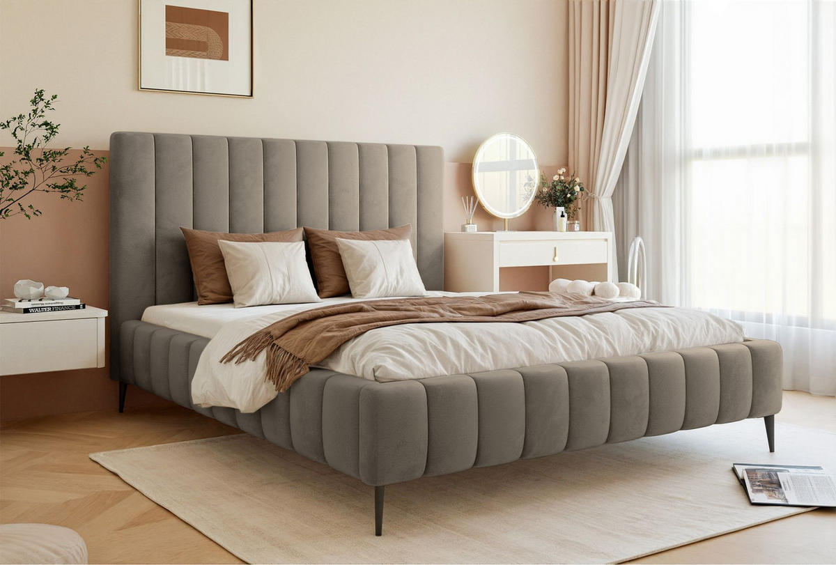 POLSTERBETT Fiarro mit Metallfüßen, Graubeige, Velours, 160x200 cm - Taupe, Textil/Metall (160/200cm) - Selsey