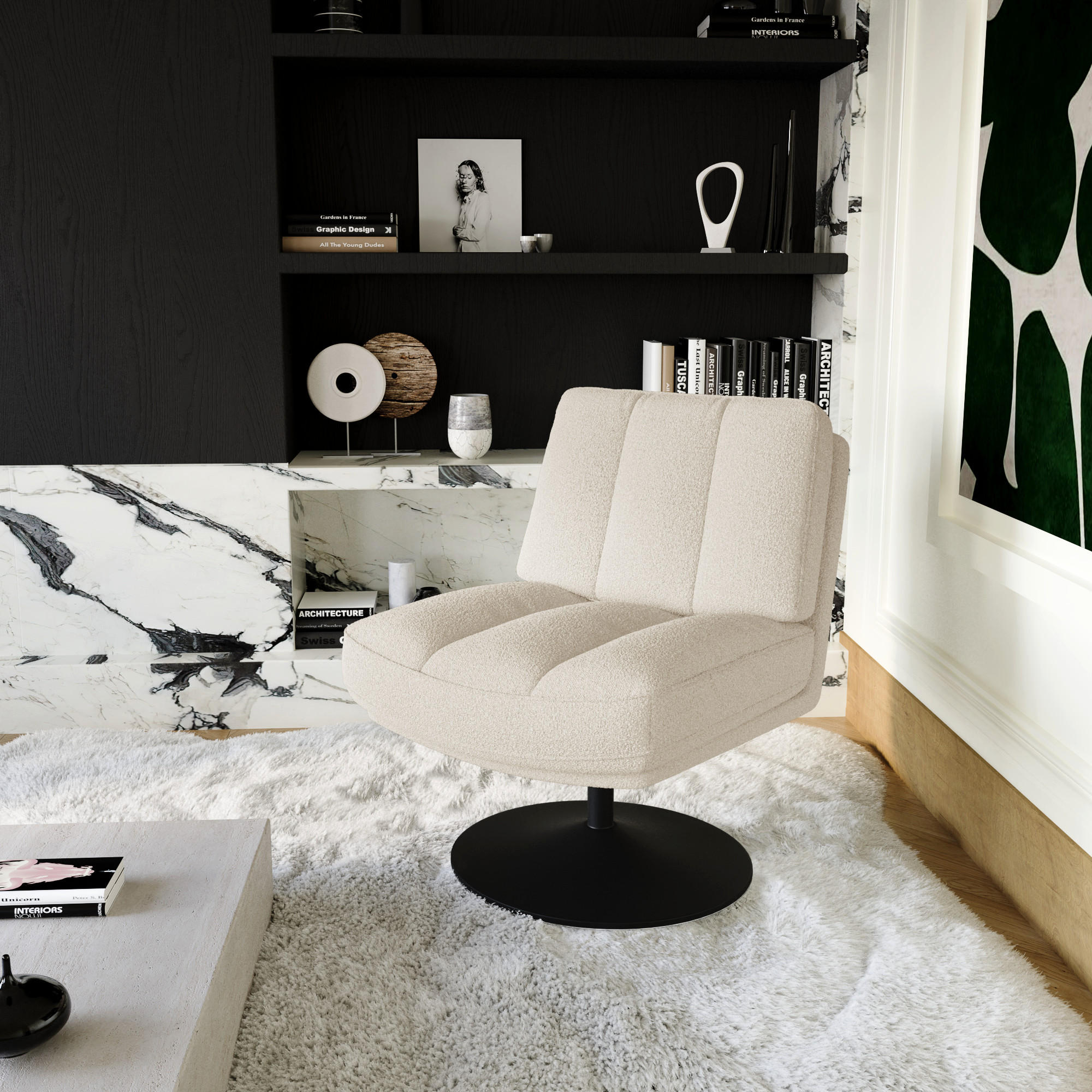 SESSEL Bouclé-Stoff Ecru 60.5cm - Creme, Textil (60/80/74cm) - Sia Home