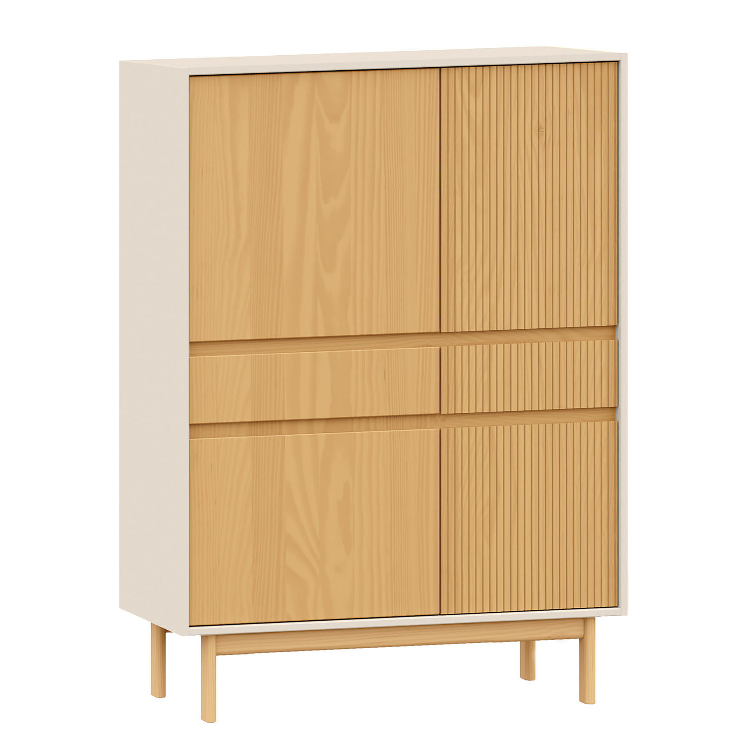 MASSIVES HIGHBOARD - Pinie / Kaschmir - Kieferfarben, Holz (102/136/42cm) - home24