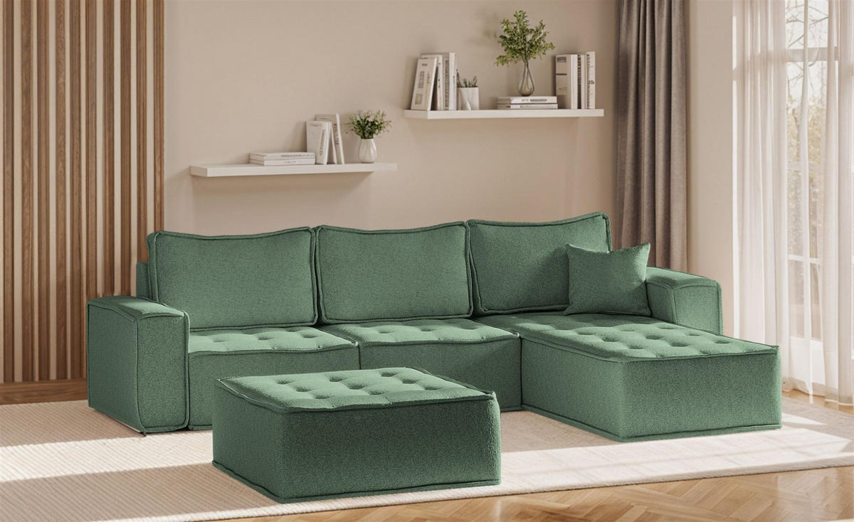 ECKSOFA Sande In Raven - Grün, Holzwerkstoff/Textil (292/192cm) - Fun Möbel