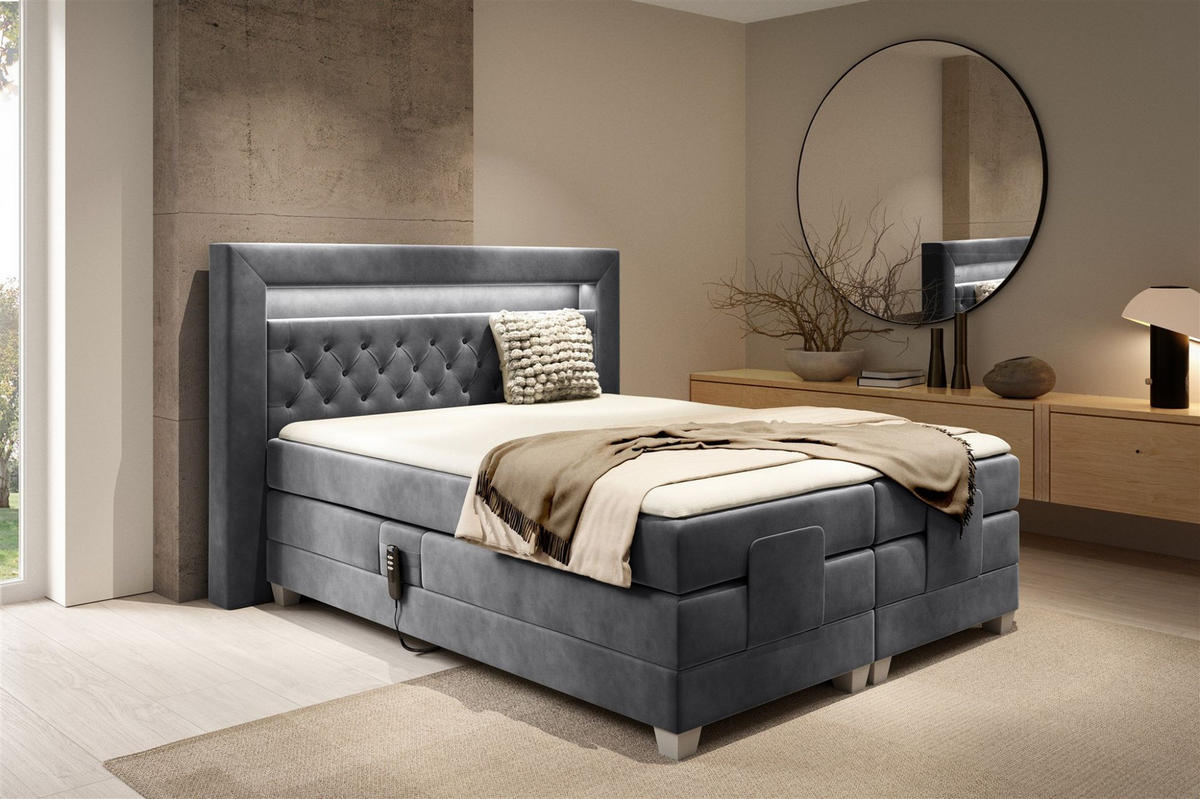 BOXSPRINGBETT Bett Elektrisch Armando - Graphitfarben, Holzwerkstoff/Textil (180/200cm) - Fun Möbel