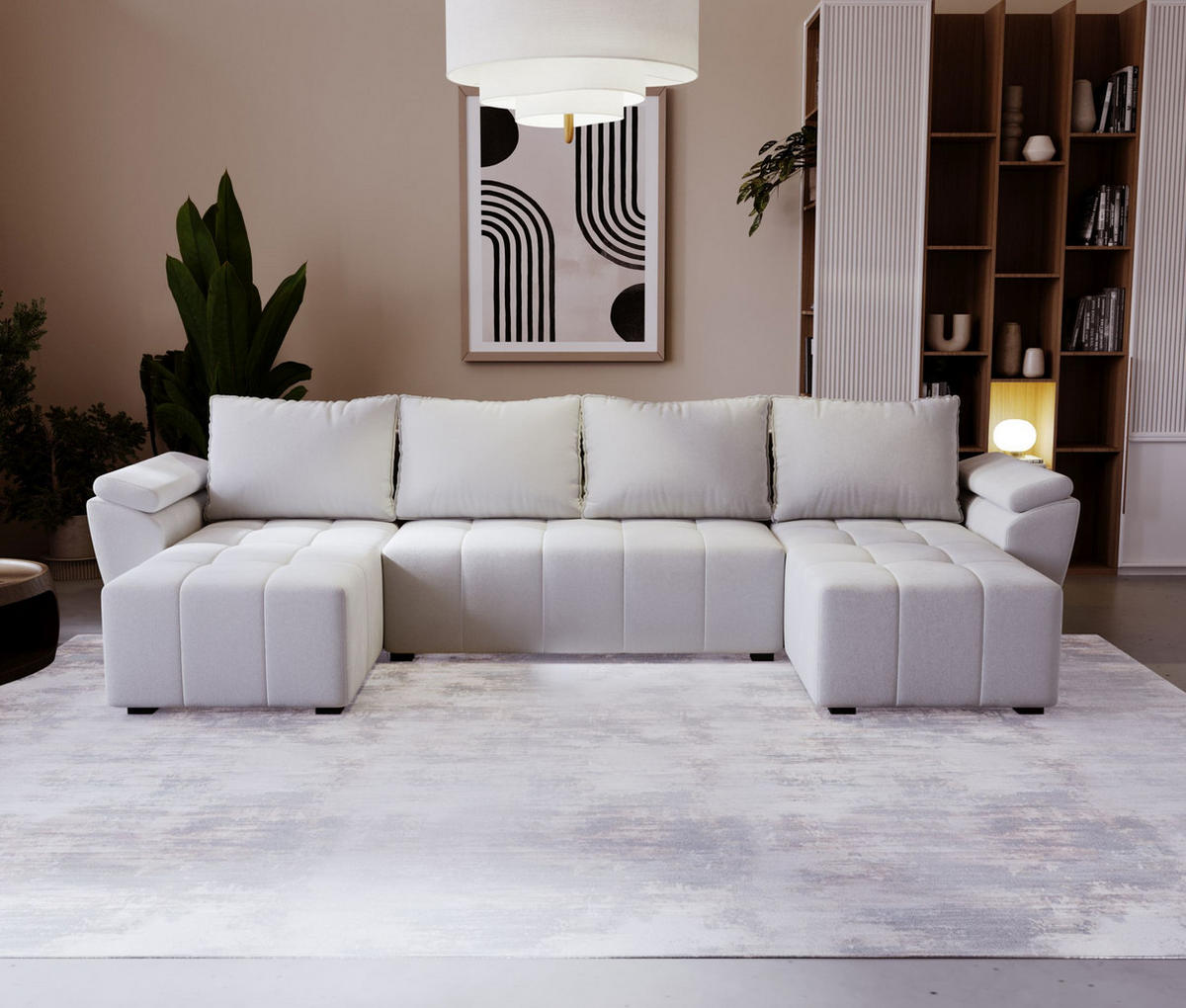 ECKSOFA ZEUS U Monolith 84 mit Schlaffunktion - Grau, Textil (305/88/140cm) - Bedante