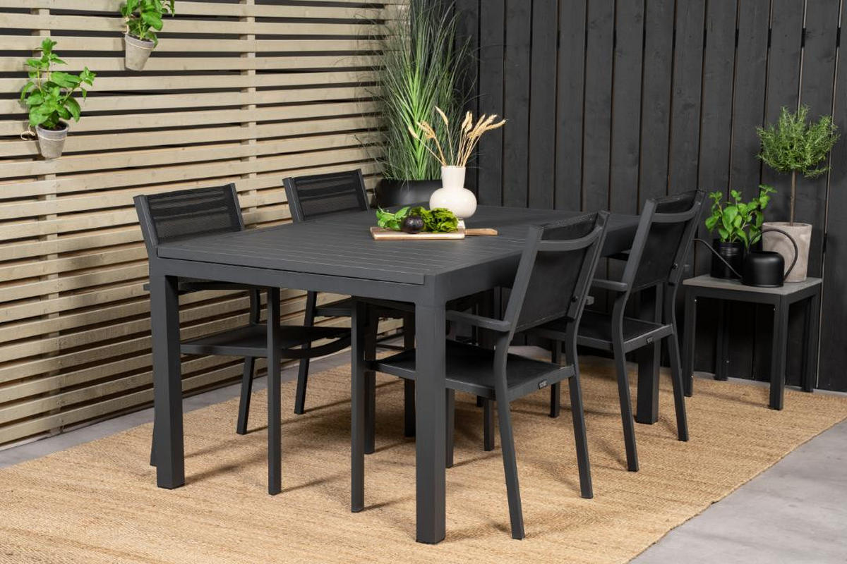 GARTENSET, Marbella, Tisch Schwarz, Metall, 100 x 160 x 75 cm, 5-teilig - Schwarz, Metall - ebuy24