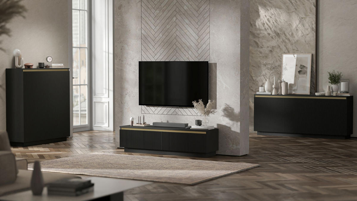 KOMMODE Selene 3D Schwarz Matt Glamour 167 cm - Schwarz, Holzwerkstoff (166.8/71.4/35cm) - Meble Lindner
