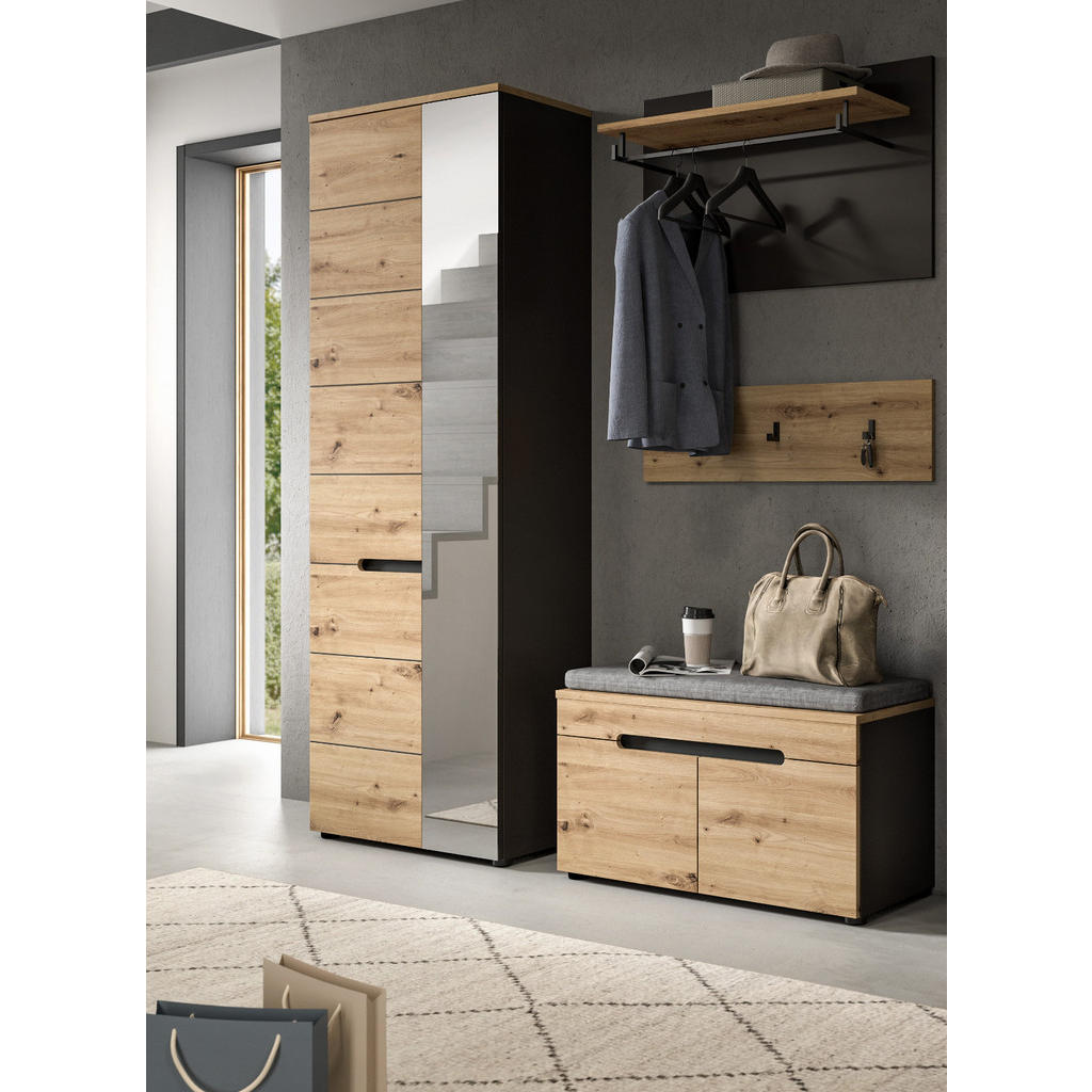 Thumbnail - Inn.Furn Garderobe, Eiche Artisan, Grau, Holzwerkstoff, Nachbildung,Eiche, Holz Optik, Uni, 1-Sitzer, 4 Fächer, Rechteck...