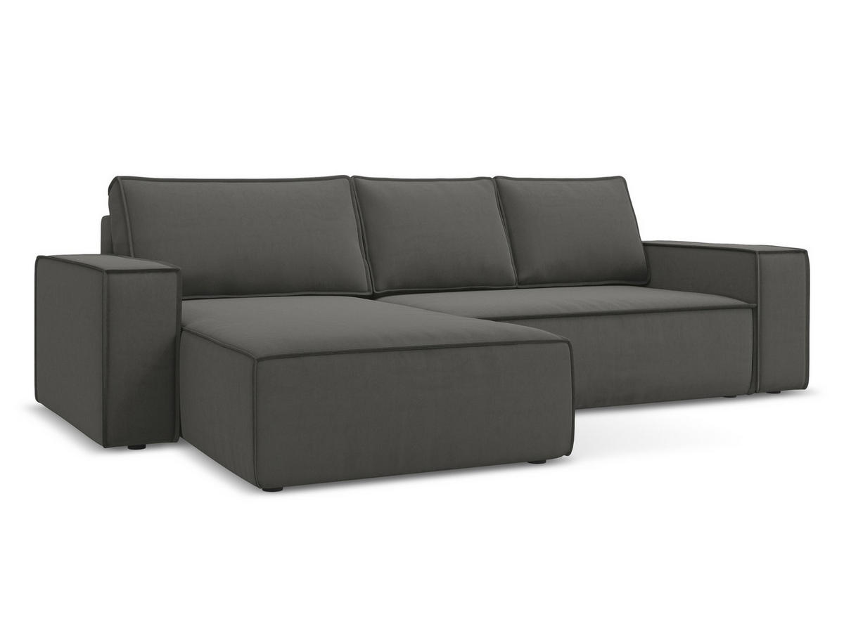 ECKSOFA mit Schlaffunktion Samt Stoff Grau - Dunkelgrau/Schwarz, Kunststoff/Textil (185/290cm) - Makamii