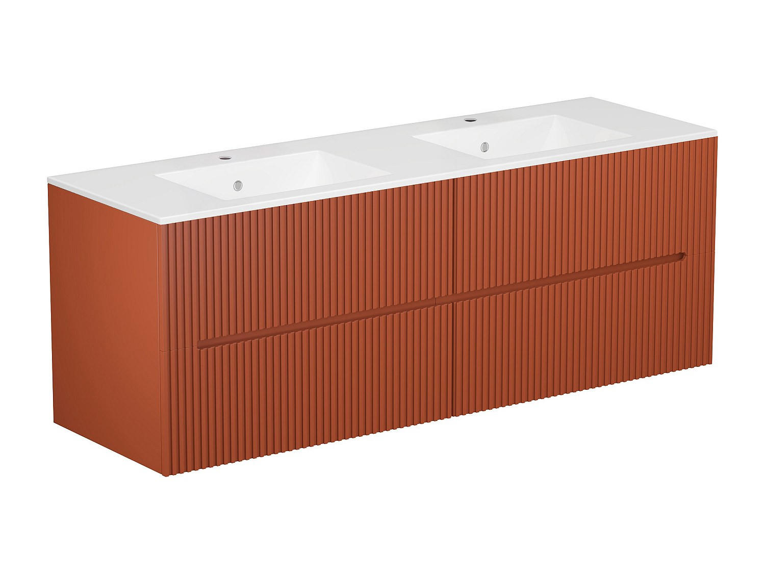 DOPPELWASCHTISCH - 150 cmcm x 45.5 cmcm - Holz, Platte - Terracotta - PAVANI - Terracotta, Holz (150/55/45.5cm) - Vente-Unique