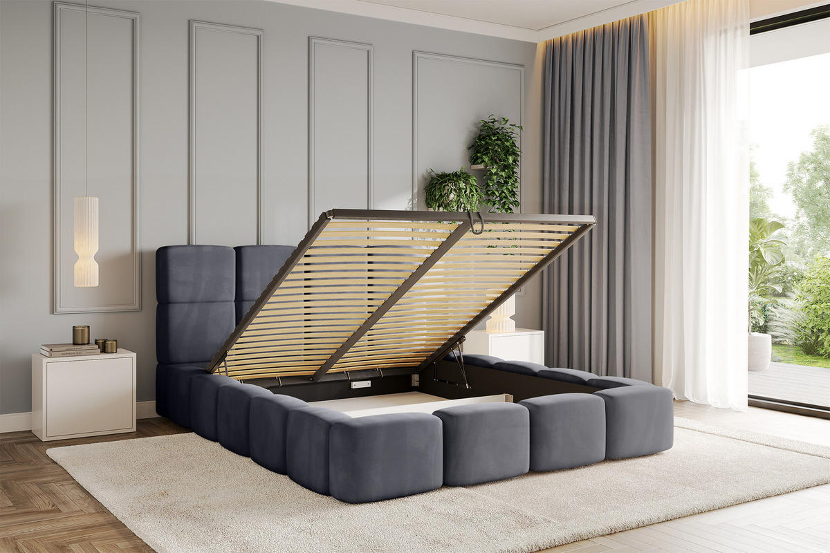 POLSTERBETT mit Bettkasten und Lattenrost, Bett mit Matratze H3/H4, Kopfteil, Boxbett, Doppelbett mit Stauraum - NATA 120x200 Dunkelgrau - Dunkelgrau, Holzwerkstoff/Textil (120/200cm) - ALTDECOR
