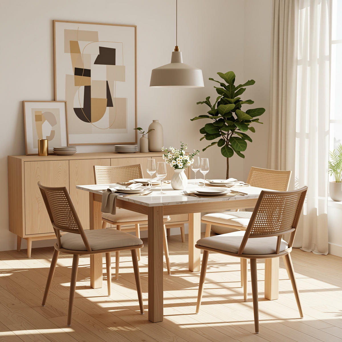 ESSZIMMERSTUHL 2er-Set PU-Sitz, Rattan-Rückenlehne, Beige - Sonoma Eiche, Naturmaterialen/Textil (50/80/56cm) - Urban Meuble