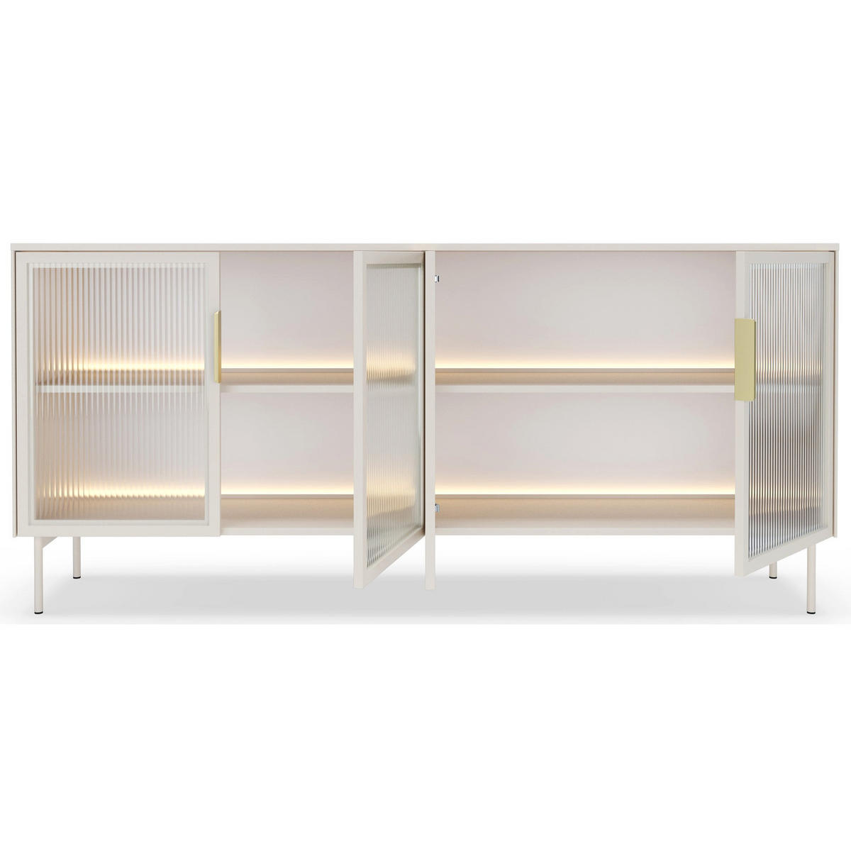 SIDEBOARD Lumi 4-türig mit Glasfronten Kaschmirgrau 181 cm - Taupe/Goldfarben, Holzwerkstoff/Metall (181.3/82.6/39.3cm) - Selsey