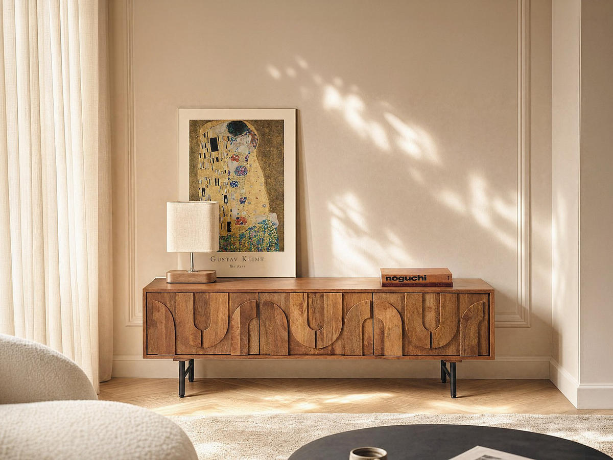 TV-BOARD - 160 cm x 40 cm - Holz, Platte - Naturfarben Dunkel, Naturfarben Hell MIZORAM - Naturfarben, Holz (160/50/40cm) - Vente-Unique