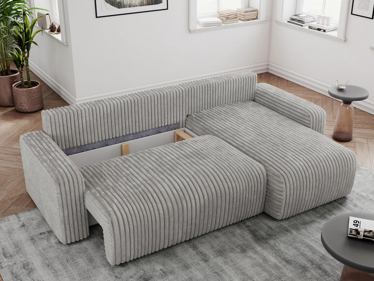 ECKSOFA ARGOS Hellgrau Cord - Hellgrau/Schwarz, Kunststoff/Textil (245/150cm) - MKS