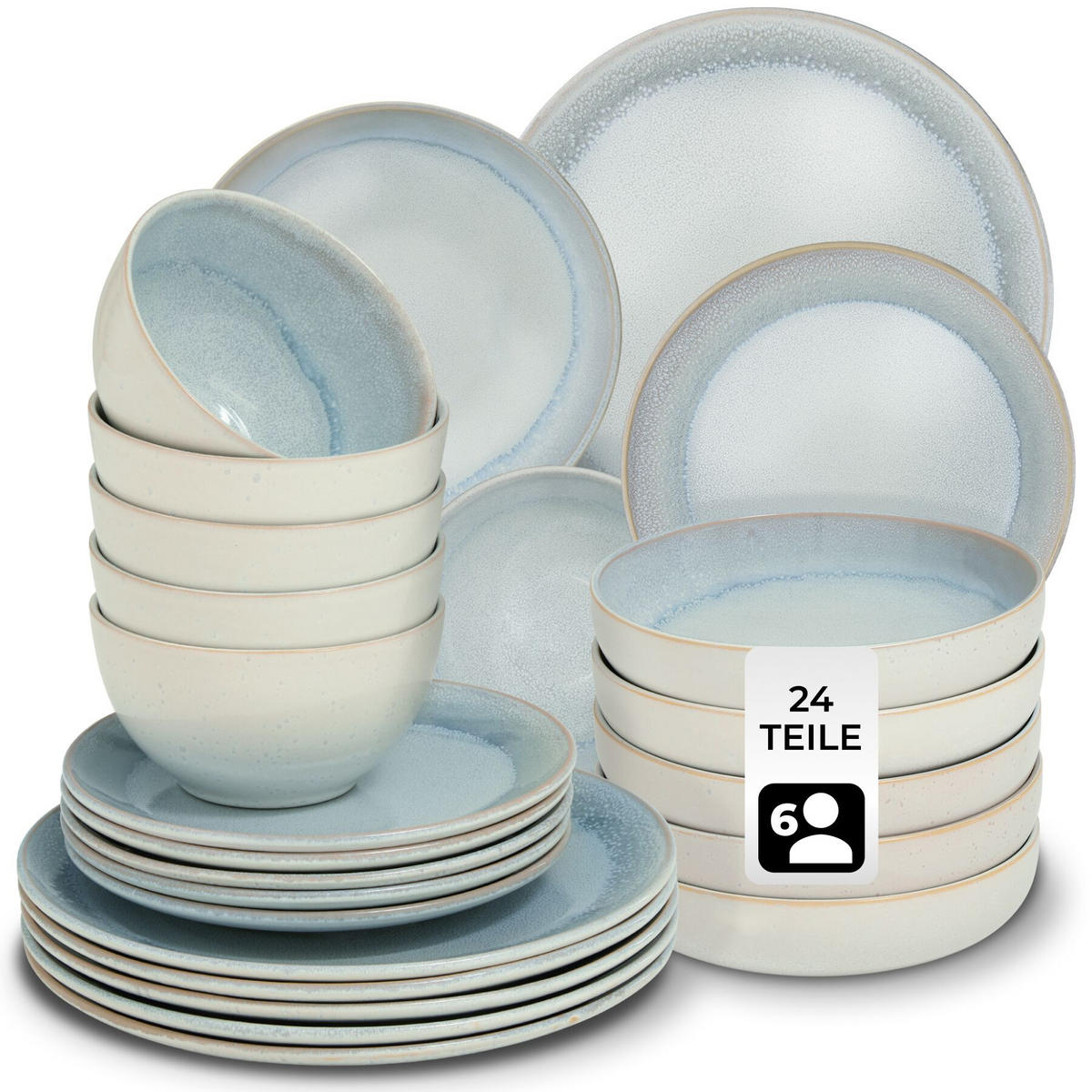 TAFELSERVICE Mare, ineinander stapelbar, grau - Grau, Keramik (26.5/2.5/26.5cm) - tectake