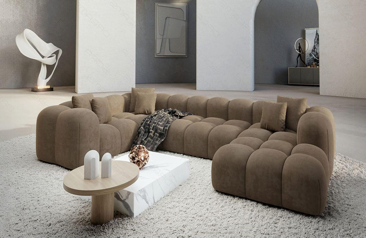 WOHNLANDSCHAFT Cloud Braun Samtstoff - Braun, Kunststoff (314/72/184cm)