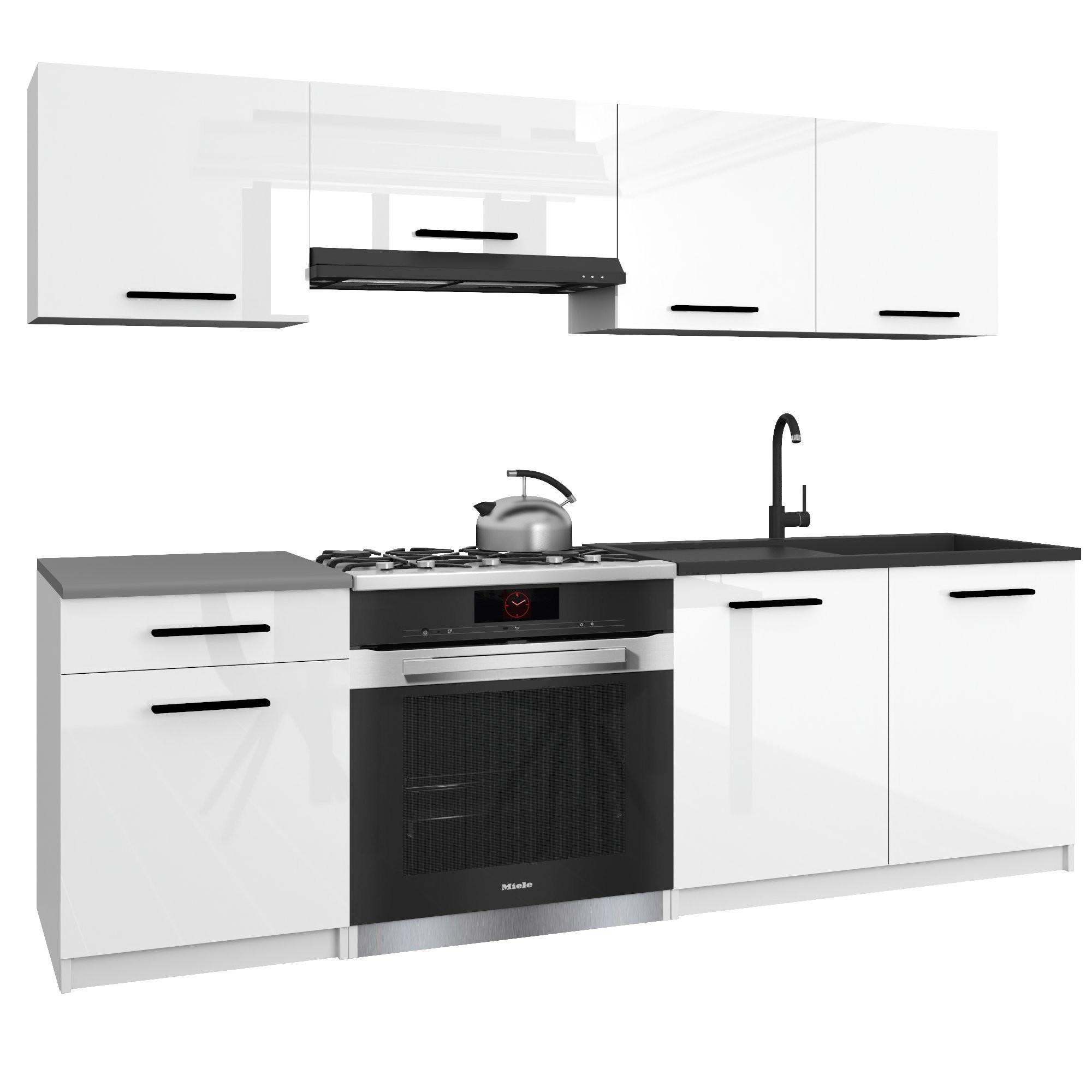 KÜCHENZEILE Italia 1 180 cm, mit Arbeitsplatten, Weiß Hochglanz - Weiß Hochglanz, Holz (180/143/60cm) - B BELINI GROUP