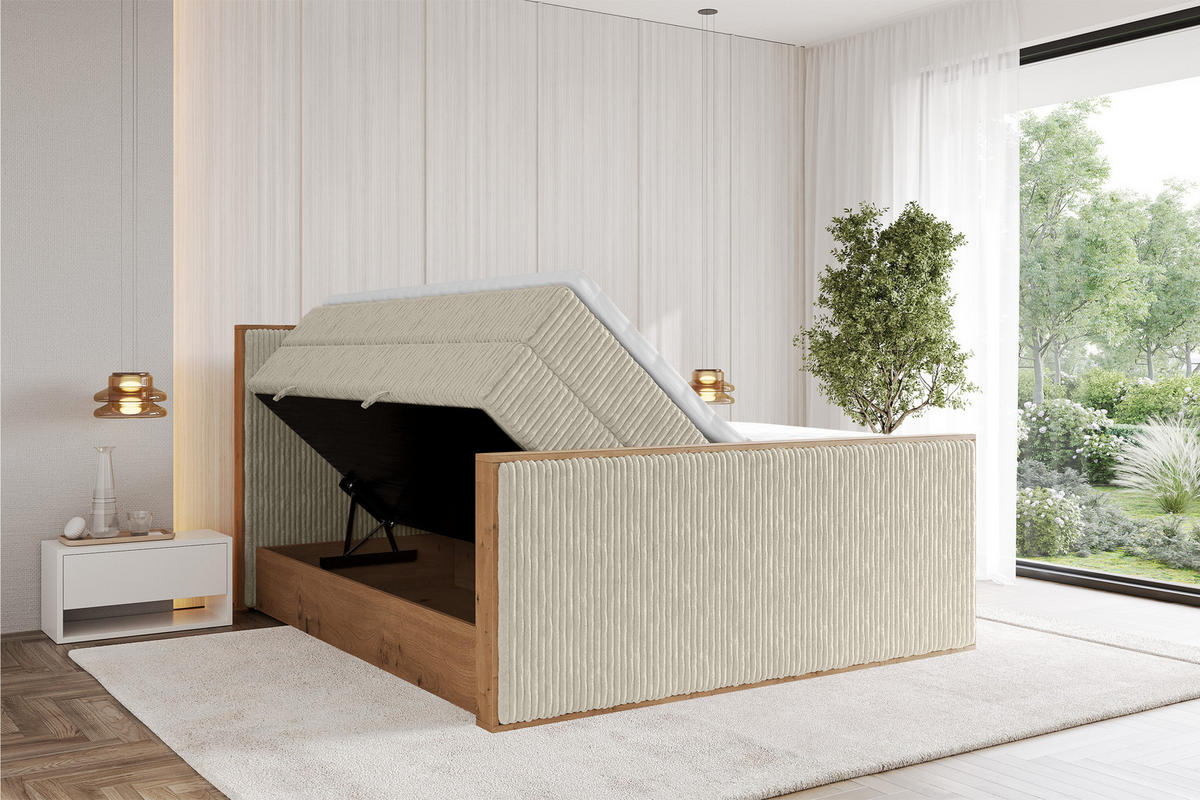 BOXSPRINGBETT LOLLI9 -Z-KING 140x200 - H3/H4 Creme - Beige, Holzwerkstoff (140/200cm) - ALTDECOR