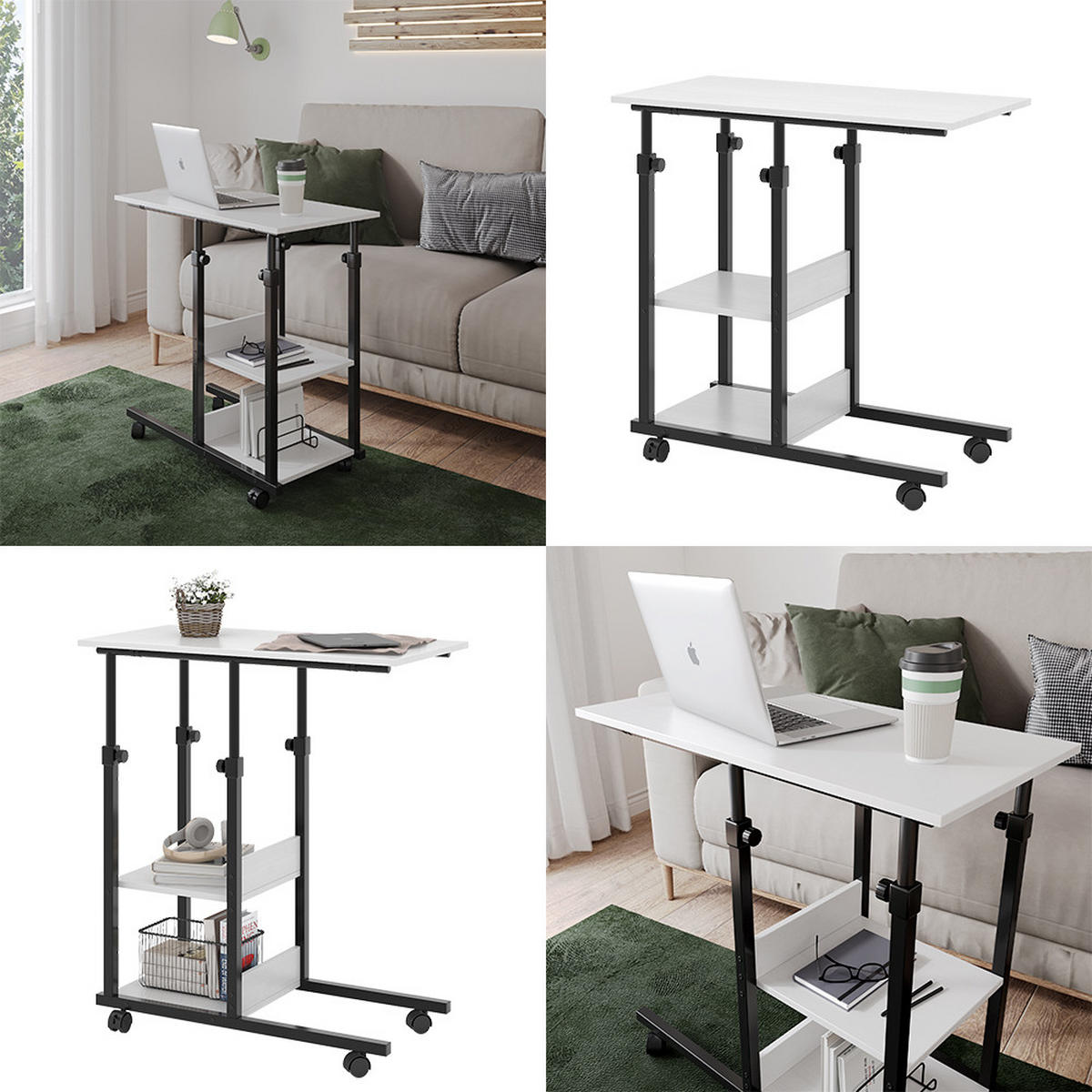 STUBENTISCH Liam Weiß 89 x 40 cm mit Rollen - Schwarz/Weiß, Holzwerkstoff (40/89/80cm) - Vicco