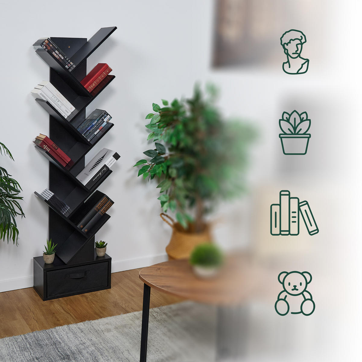 BÜCHERREGAL - Schwarz, Holzwerkstoff/Wellpappe (38/146/22cm) - Relaxdays