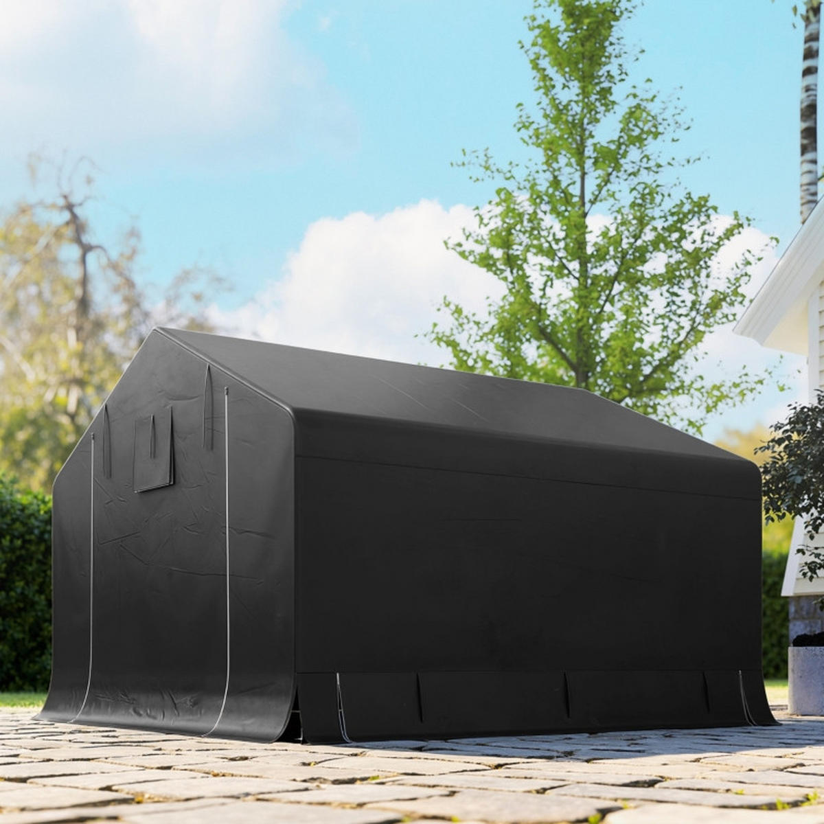 GERÄTESCHUPPEN tragbar Rolltor Metallrahmen grau - Dunkelgrau, Kunststoff (300/210/300cm) - LEBENLANG