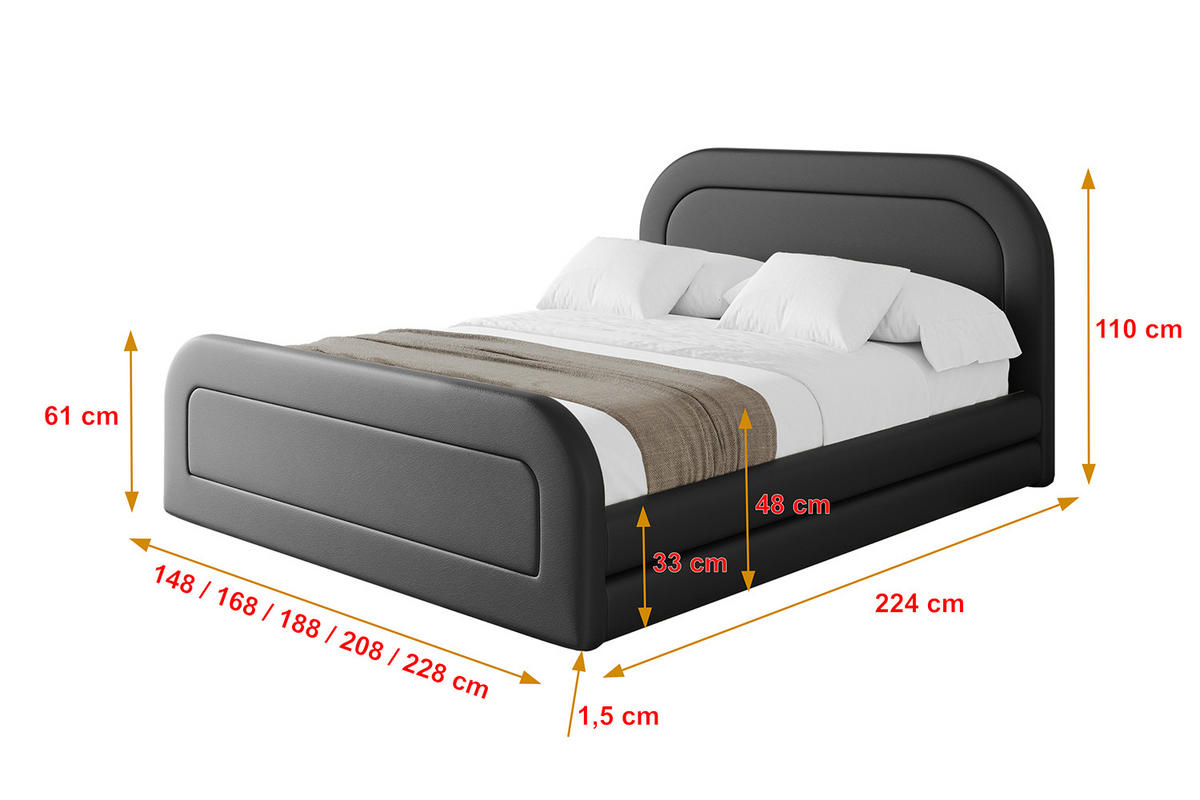 POLSTERBETT mit Bettkasten, Fußteil und Lattenrost, Boxbett mit Matratze H3/H4 - LERIS-Z 200x200 Schwarz Kunstleder - Schwarz Hochglanz, Holzwerkstoff/Textil (200/200cm) - ALTDECOR
