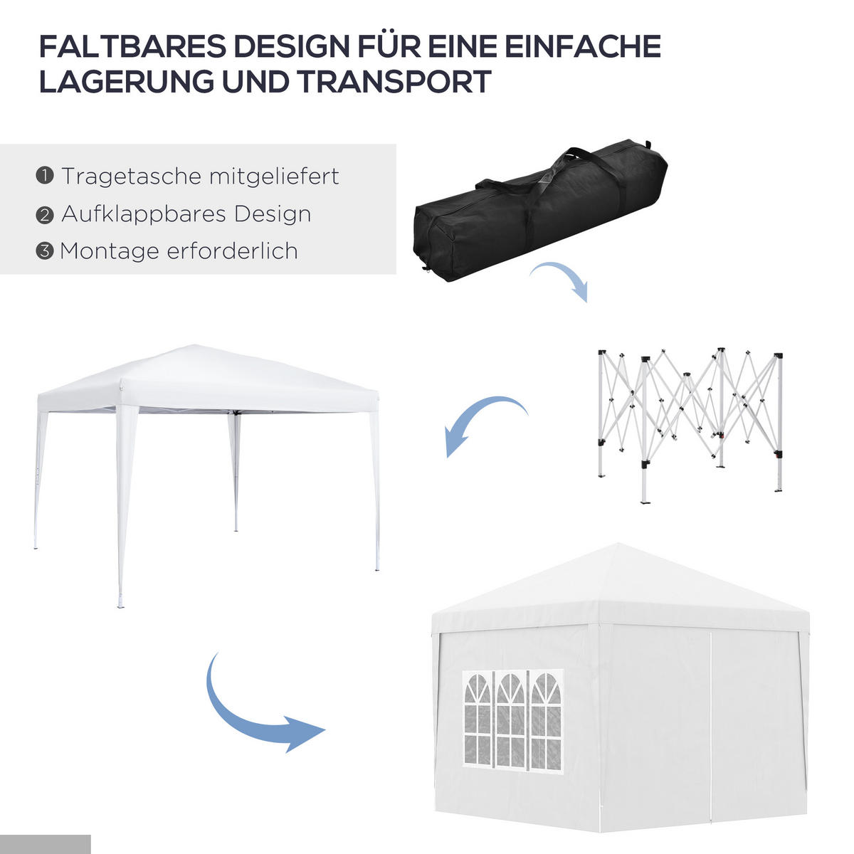 PAVILLON mit 4 Seitenwänden, Oxfordstoff, Stahl, Weiß - Weiß, Metall (295/258/295cm) - Outsunny