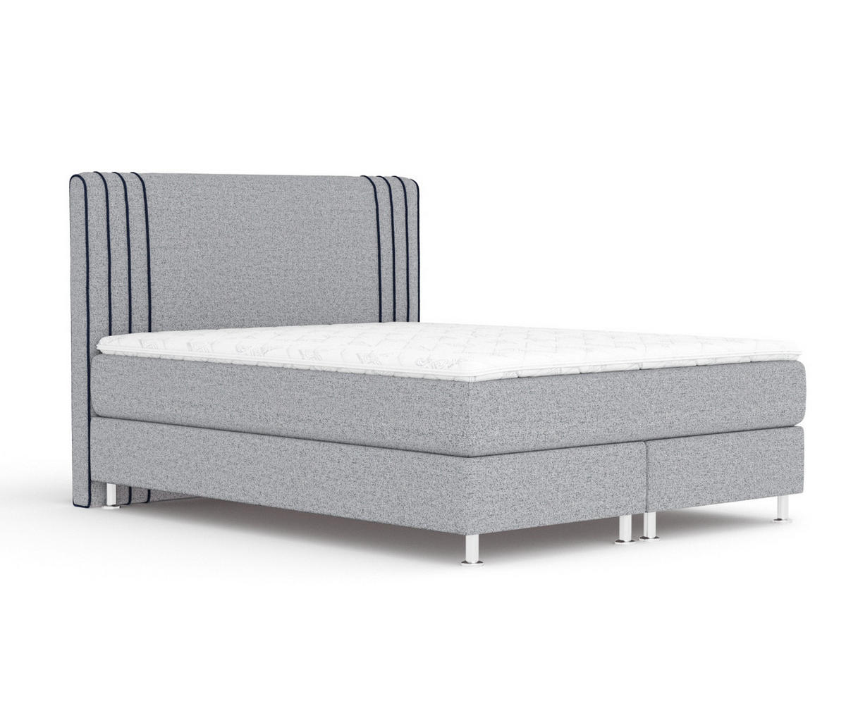 BOXSPRINGBETT Casone Grau/Marineblau 140/200 cm mit Latex-Topper - Silberfarben/Dunkelblau, Holz/Holzwerkstoff (140/200cm) - Maison de Reve