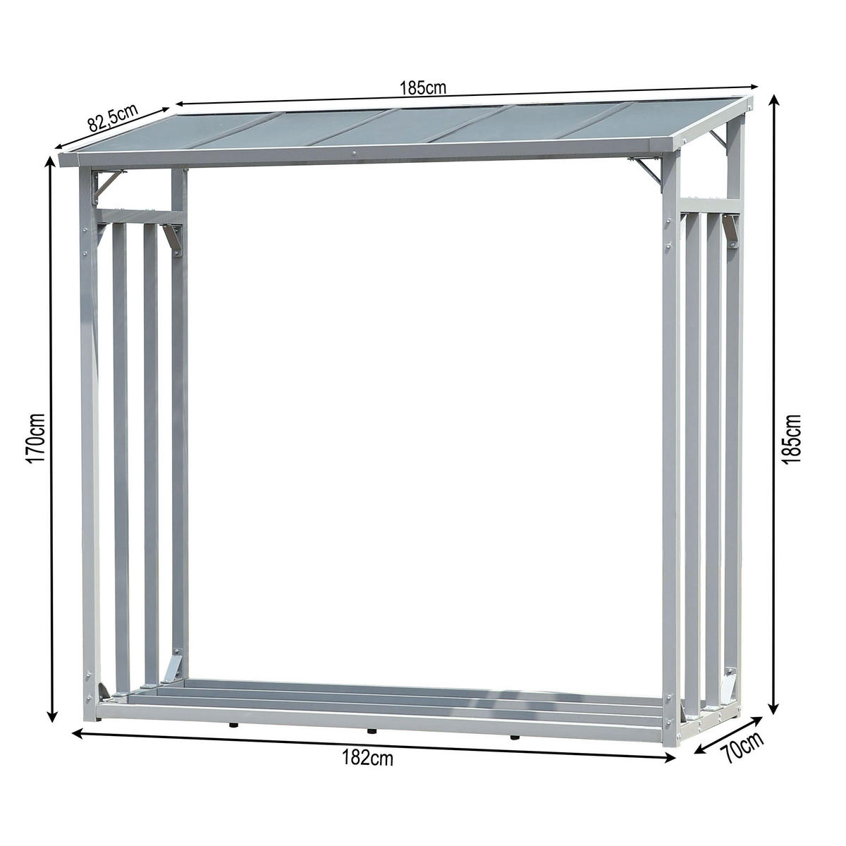 KAMINHOLZREGAL Außen 2 Stück 185x70x185 cm Aluminium Grau 4,6 m³ / 7 SRM - Grau, Metall (185/185/70cm) - QUICK STAR