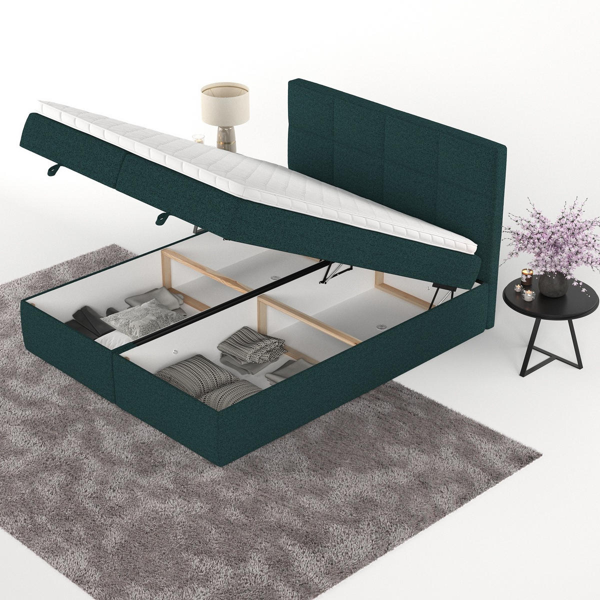 BOXBETT Velto 180/200 cm Grün im Riva Stoff - Schwarz/Grün, Holz/Holzwerkstoff (180/200cm) - AltaBeds