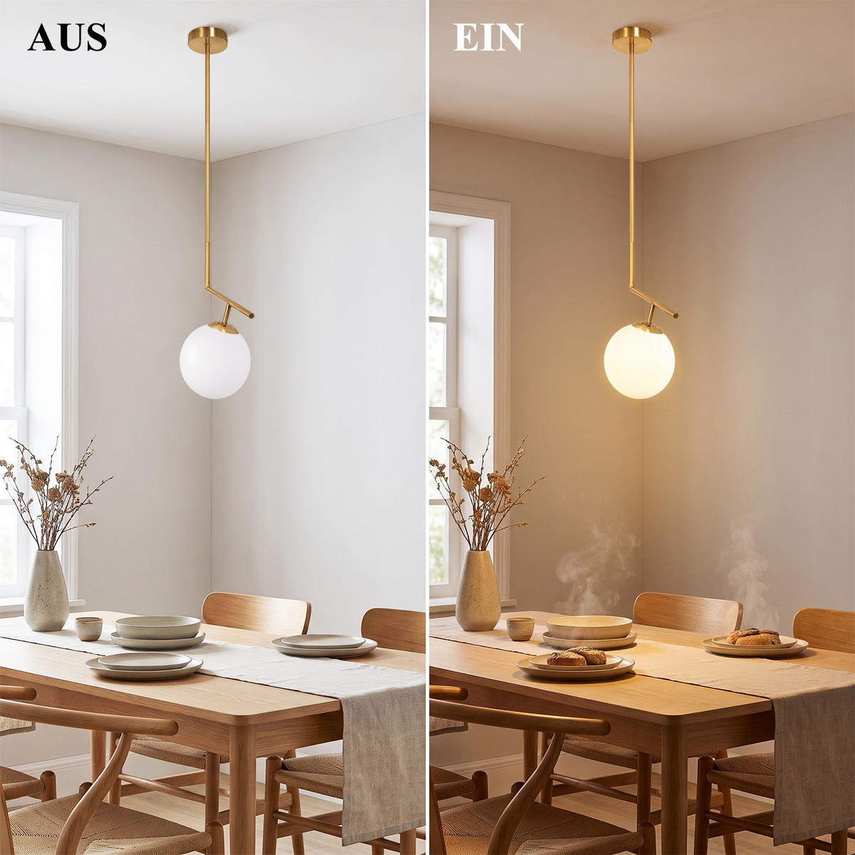 PENDELLEUCHTE Jyvith 25/15/90 cm - Goldfarben/Weiß, Glas/Metall (25/15/90cm) - ZMH