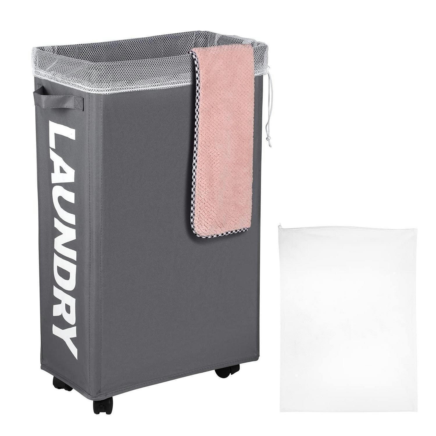 WÄSCHEKORB mit Rollen 62L Dunkelgrau - Anthrazit, Textil (22/70/41cm)