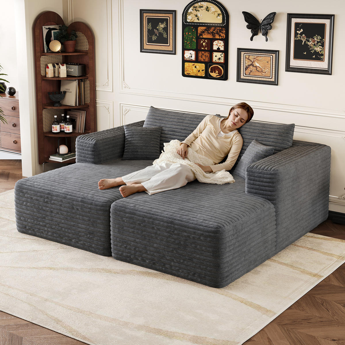 SCHLAFSOFA DE-34891 mit Chaiselongue Dunkelgrau - Dunkelgrau, Textil (151/180cm) - ComfortXL
