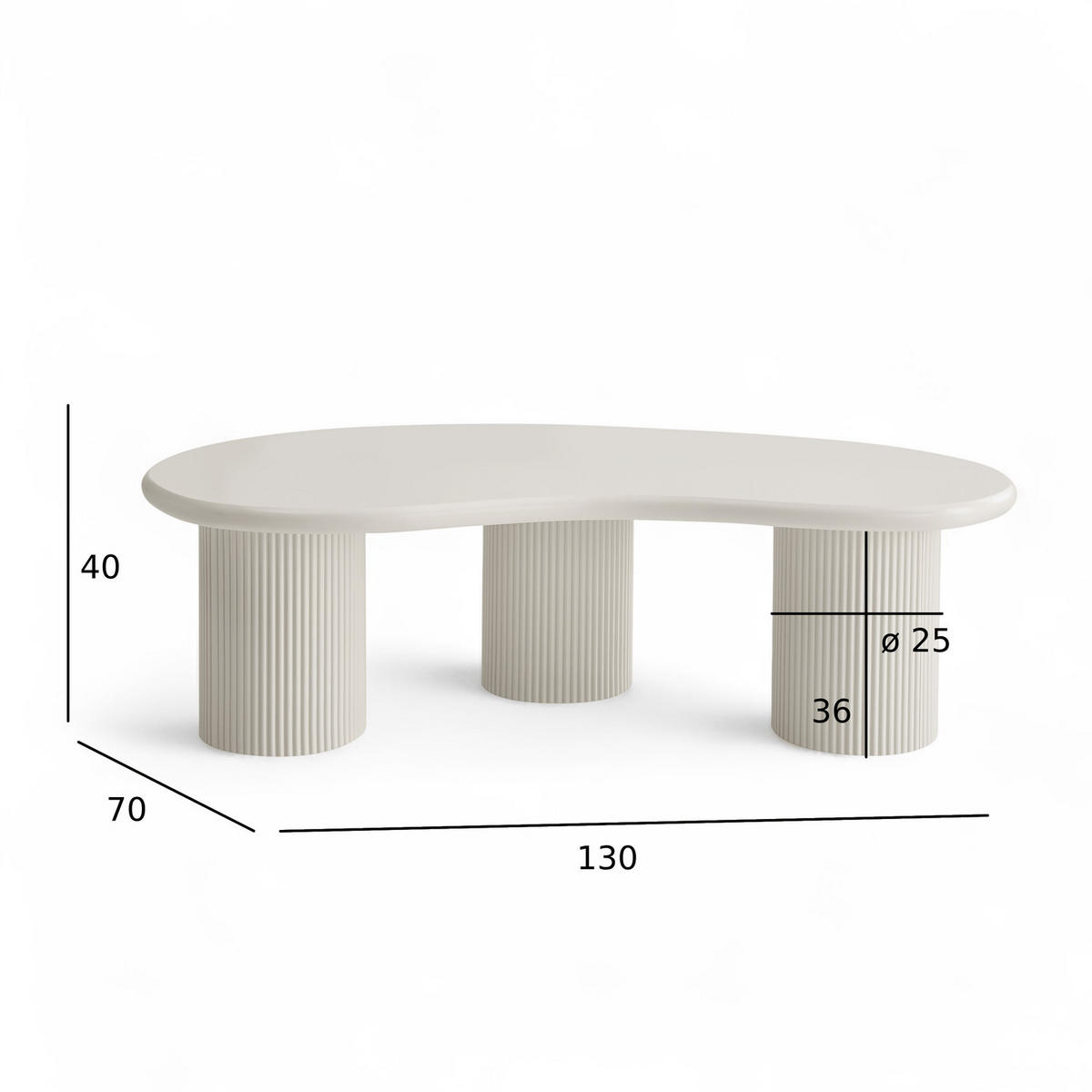 COUCHTISCH nierenform Cremeweiß 130/70/40 cm - Weiß, Holzwerkstoff (130/70/40cm) - Furnhouse