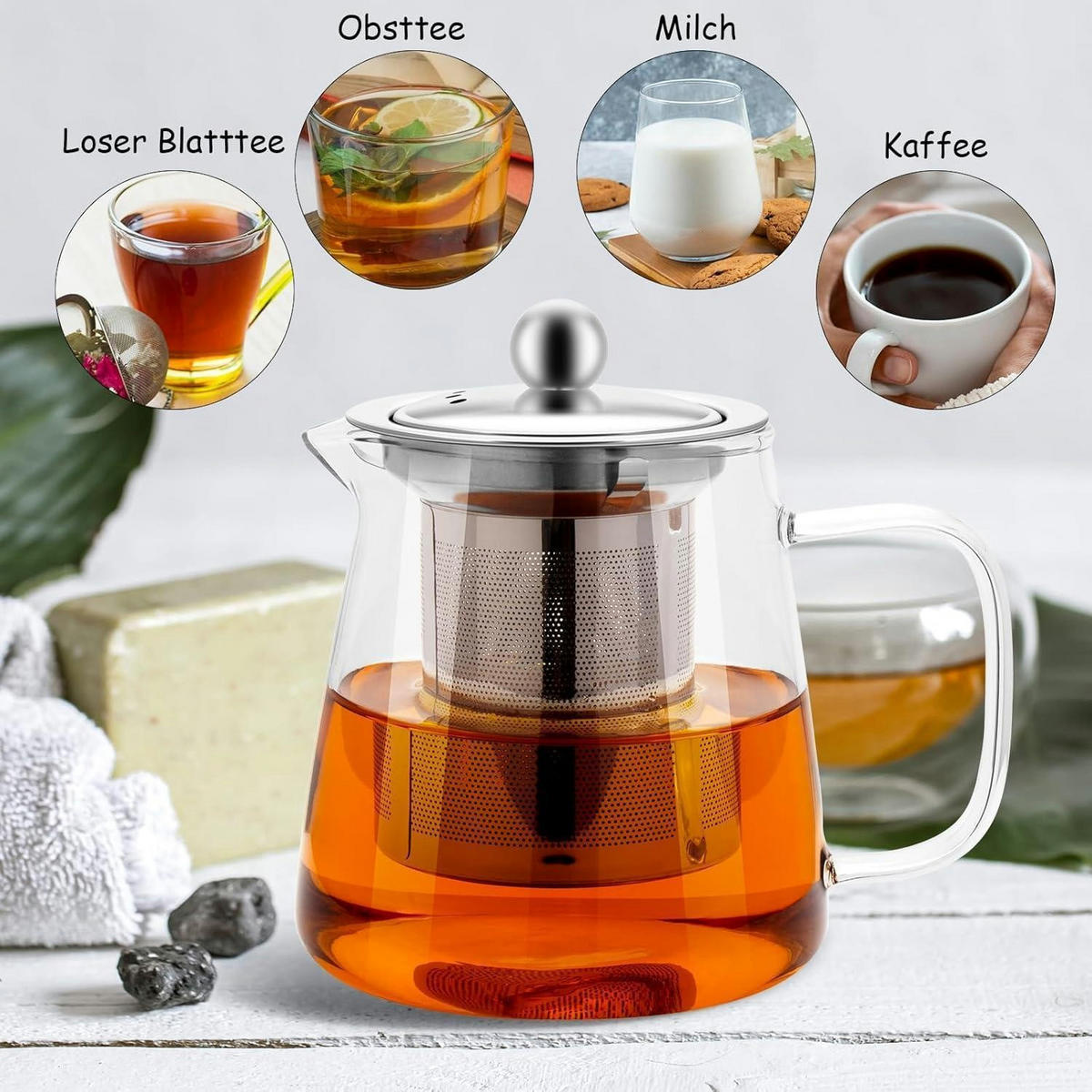 TEEKANNE Glas mit Siebeinsatz 950ml Borosilikat hitzebeständig - Transparent, Glas (10/10cm)