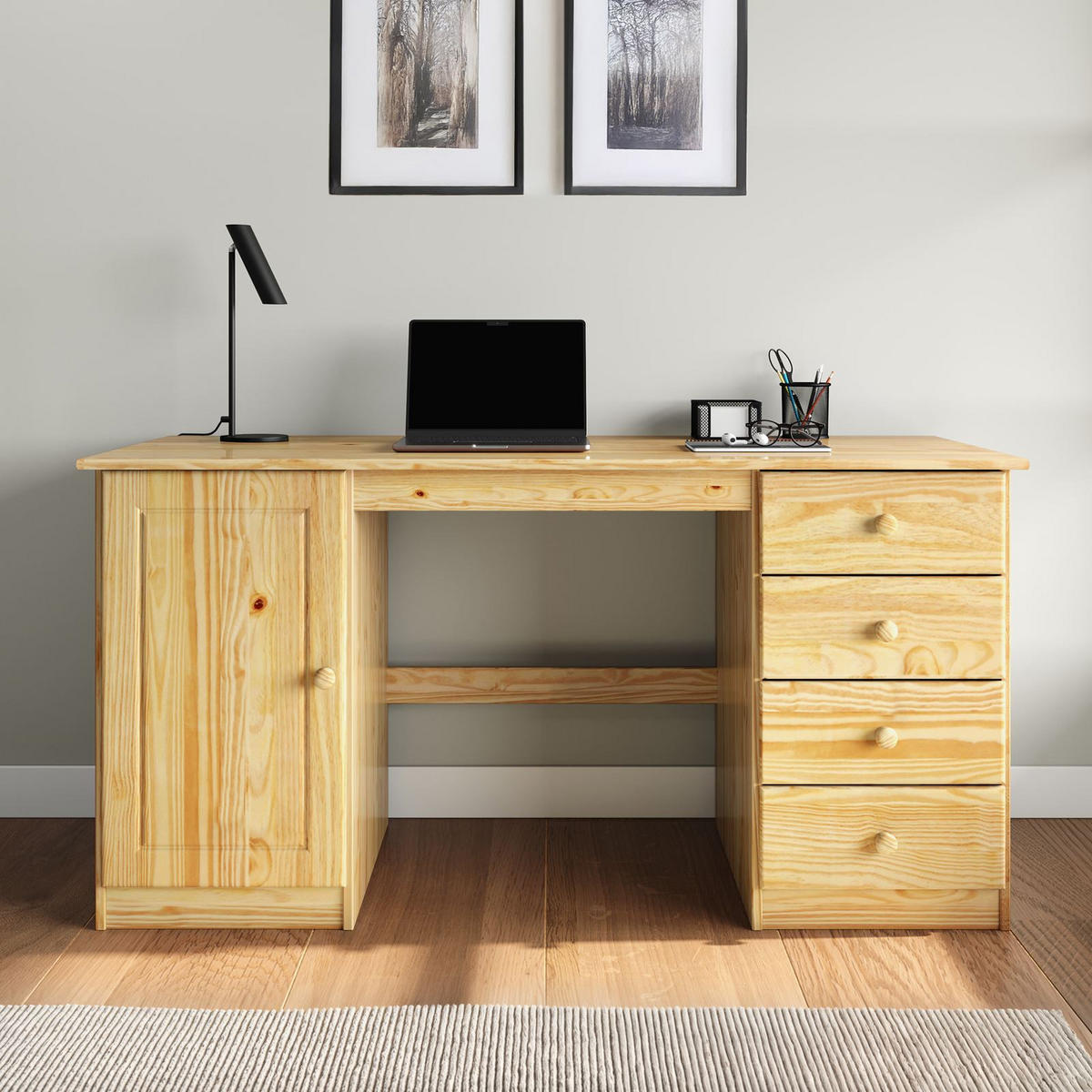 SCHREIBTISCH MANAGER natur - Naturfarben, Holz (54/145/73cm) - IDIMEX