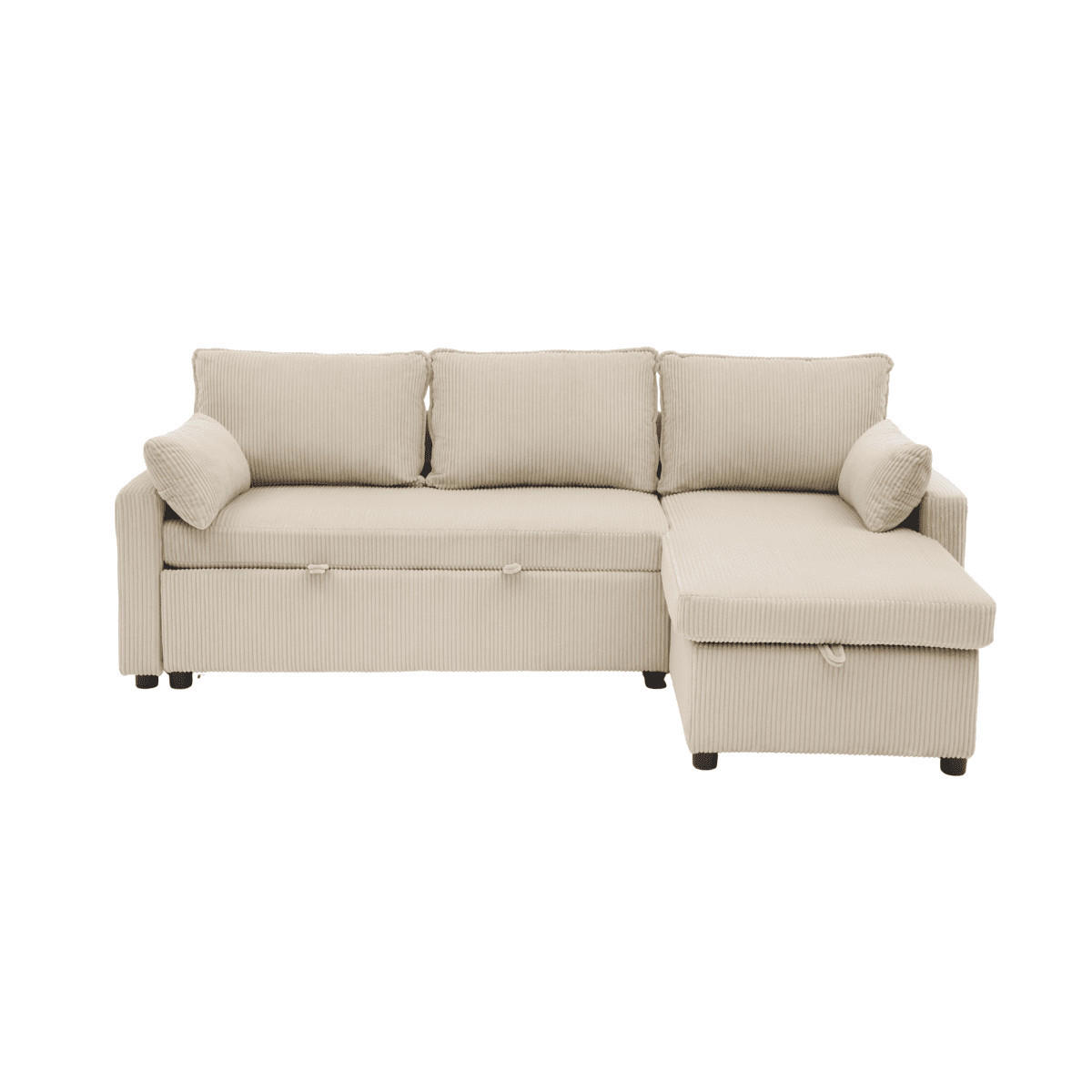 3-SITZER-SCHLAFSOFA in corduroy mit Chaiselongue 219/147/84 cm - Beige, Holz (147/84/66cm) - Calicosy