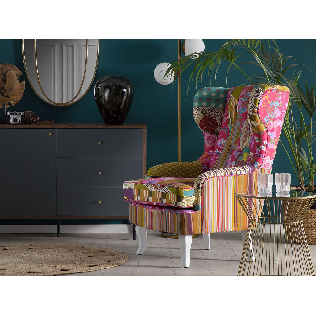 Thumbnail - Beliani Sessel, Weiß, Braun, Pink, Mehrfarbig, Textil, 1-Sitzer, 70x100x80 cm, Wohnzimmer, Sessel, Polstersessel