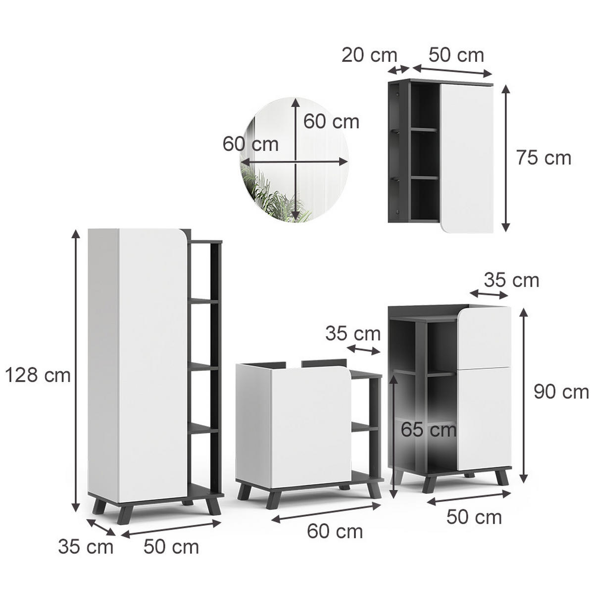 KOUPELNOVÝ NÁBYTEK Karen Antracitová/bílá - bílá/antracitová, kompozitní dřevo (60/65/35cm) - Vicco