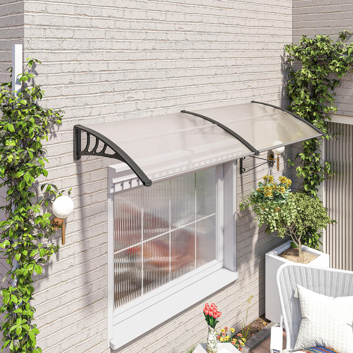 VORDACH DE-13917 Polycarbonat/Aluminium 195/75 cm, UV-Schutz Transparent - Transparent, Kunststoff (75/23/195cm) - ComfortXL