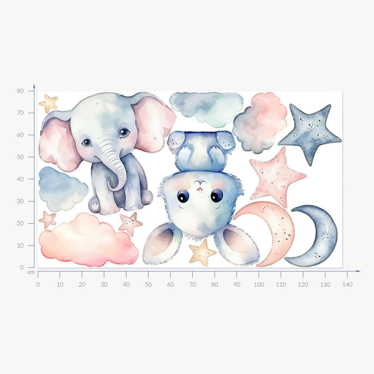 WANDAUFKLEBER 80x138cm - Pastellfarbene Tiere - Multicolor, Kunststoff (80/138/0.1cm) - Wallfluent