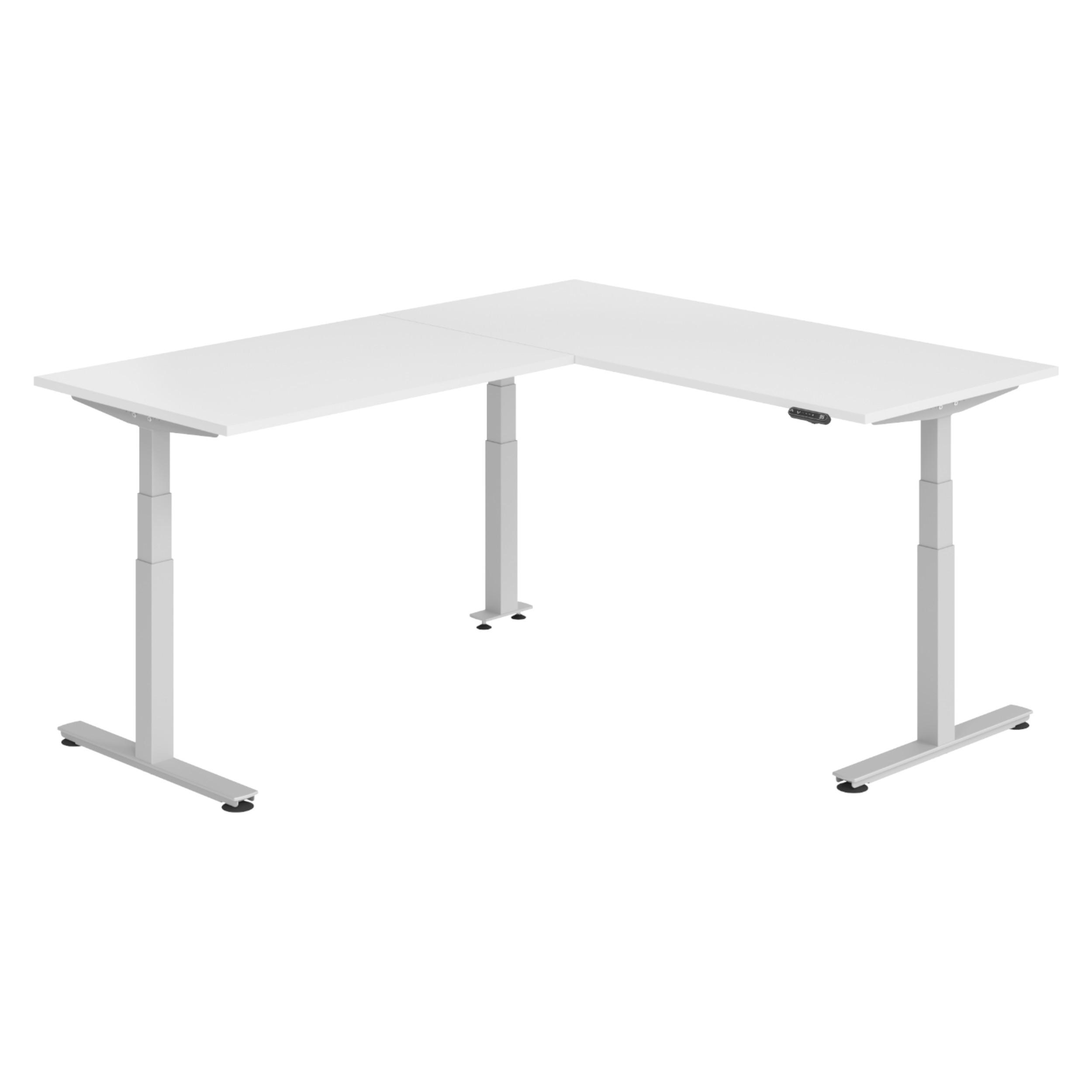 ECKSCHREIBTISCH elektrisch höhenverstellbar L-Form 220/180/74 cm in Weiß/Silberfarben - Silberfarben/Weiß, Holzwerkstoff (220/180/74cm) - bümö
