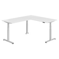 ECKSCHREIBTISCH elektrisch höhenverstellbar L-Form 220/180/74 cm in Weiß/Silberfarben - Silberfarben/Weiß, Holzwerkstoff (220/180/74cm) - bümö