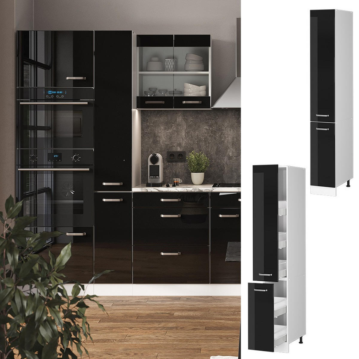 LEKARNIŠKA OMARICA R-Line Črna visok sijaj 30 cm - črna/bela, leseni material (30/207/57.2cm) - Vicco