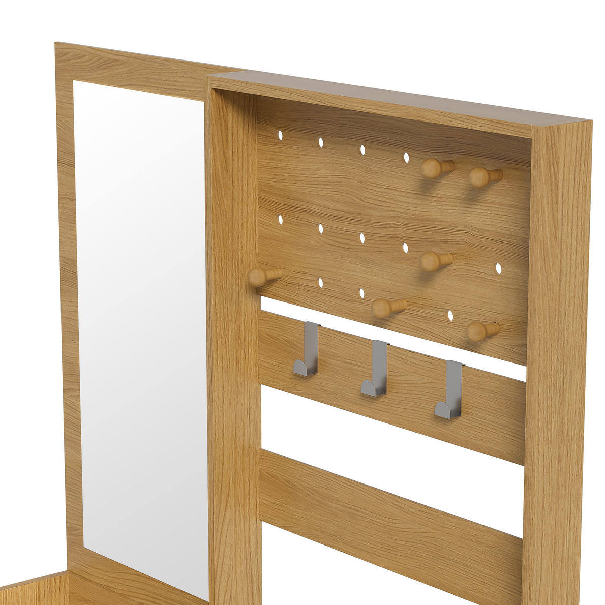 GARDEROBEN-SET 105 cm Holzoptik Natur – Kompaktgarderobe mit Spiegel, Schuhbank & flexiblem Hakenboard - Naturfarben, Holzwerkstoff (105/180/38cm) - Urban Meuble