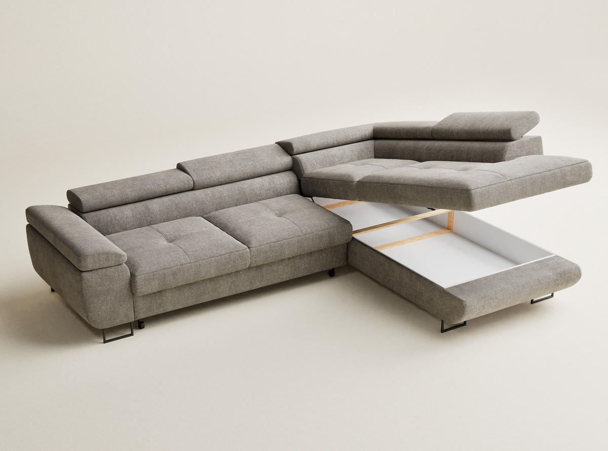 ECKSOFA Concord Braun Chenille-Stoff - Rechts Seite - Schwarz/Braun, Holz/Holzwerkstoff (277/203cm) - Maison de Reve