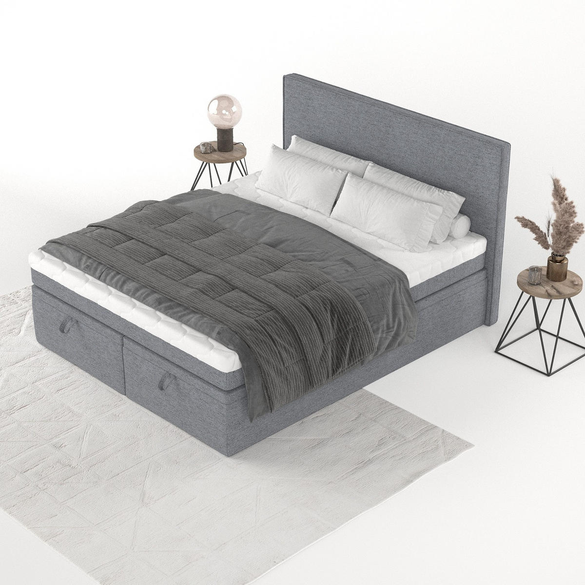 BOXBETT Zalla 180/200 cm Grau im Neve Stoff - Schwarz/Grau, Holz/Holzwerkstoff (180/200cm) - AltaBeds